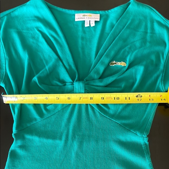 Lacoste & Malandrino EUC Teal Green Fitted Short Sleeve, Fitted Back Women’s Top - Picture 5 of 10